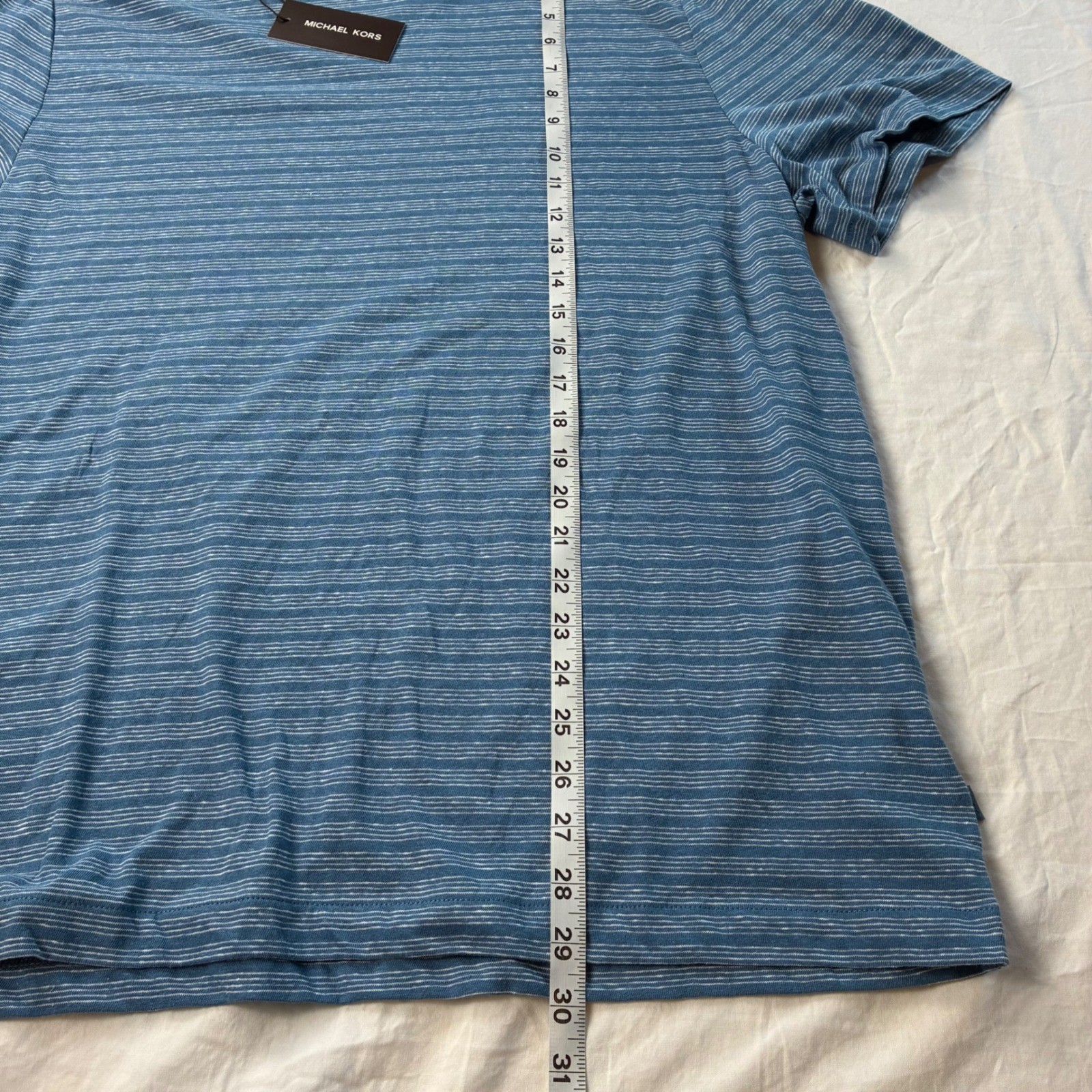 Michael Kors Mens Blue Striped Linen Cotton Blend Short Sleeve T-Shirt XL NWT