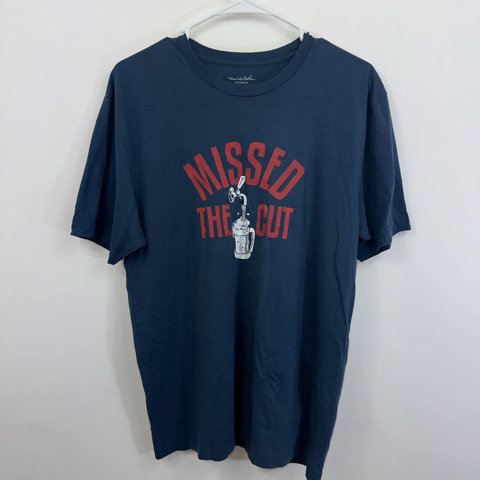 Travis Mathew Missed the Cut Men’s Medium Navy Blue Red 50/50 Blend S/S T-shirt