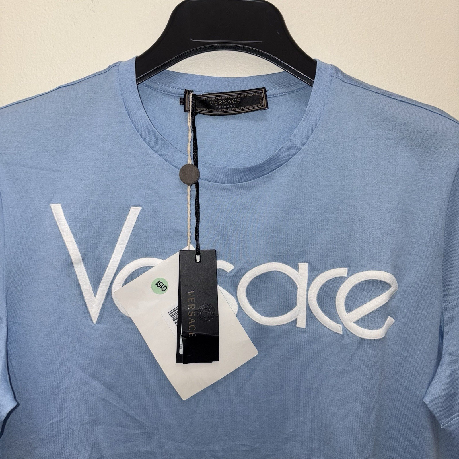 VERSACE NWT 90’s Tribute Runway Blue Logo Tee Shirt Medium Collectible Designer