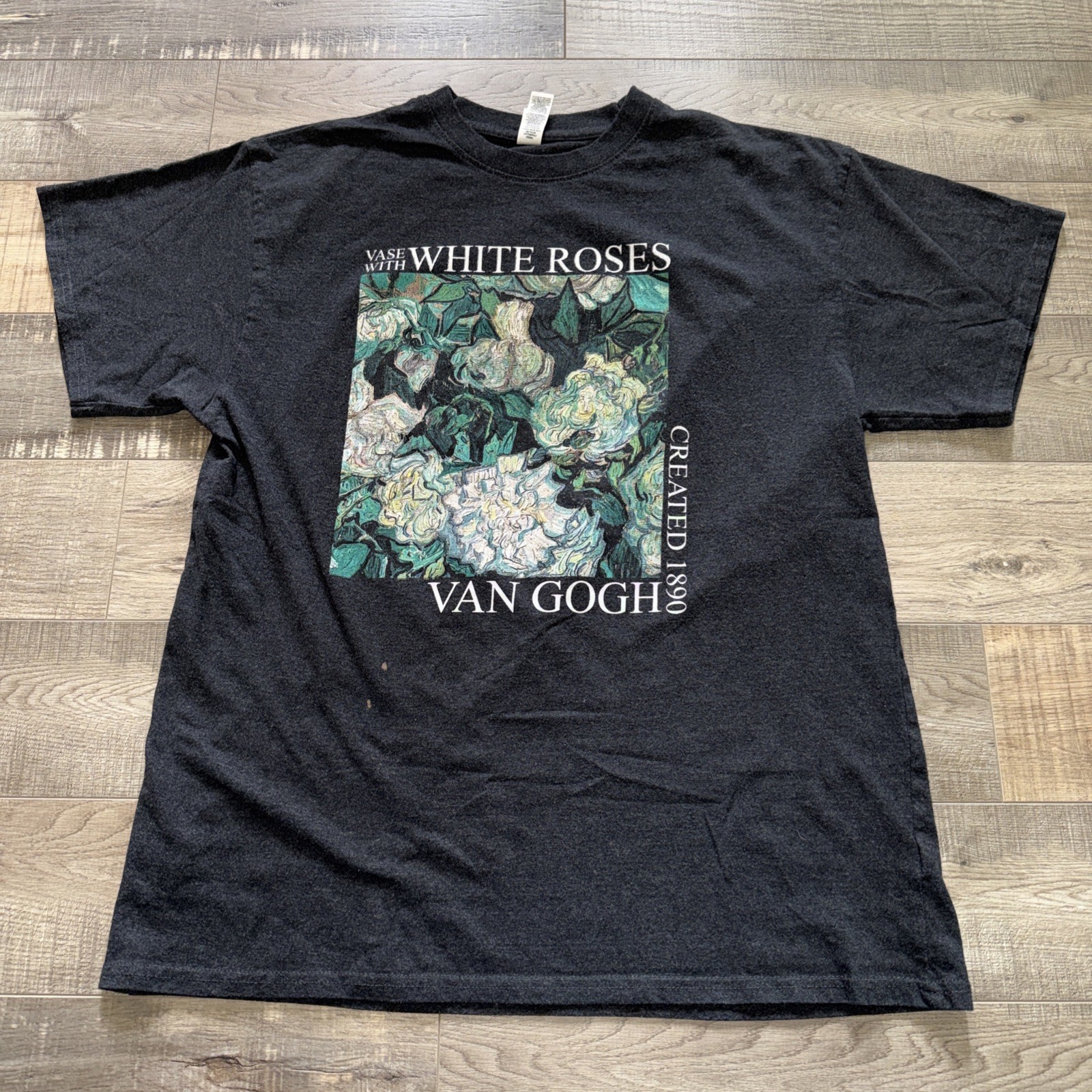 Van Gogh Shirt Mens XL Gray Vase With White Roses Graphic Logo Art Tee Artist
