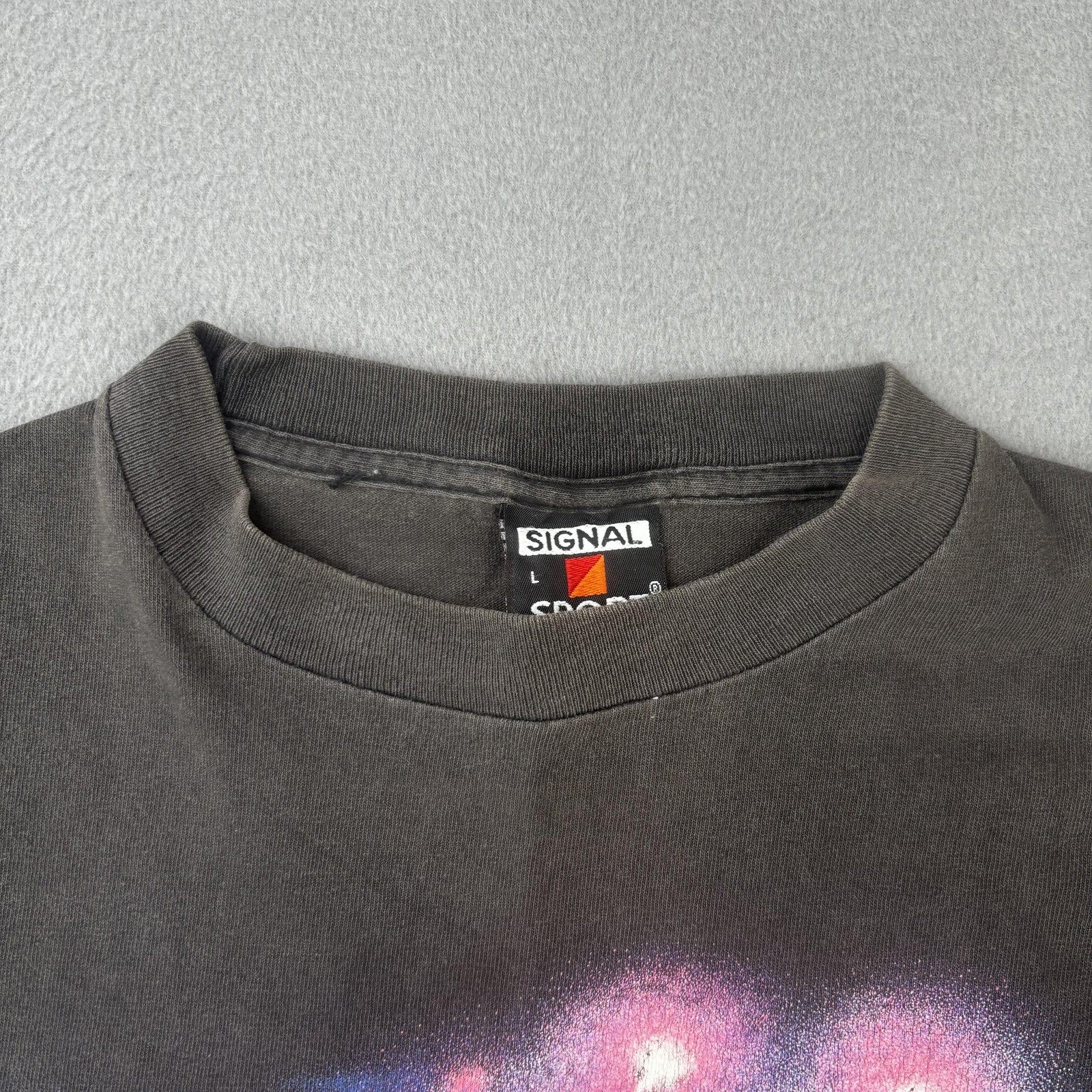 Vintage Signal Sport Shirt Mens Large Black Horses Lightning Double Sided 1992