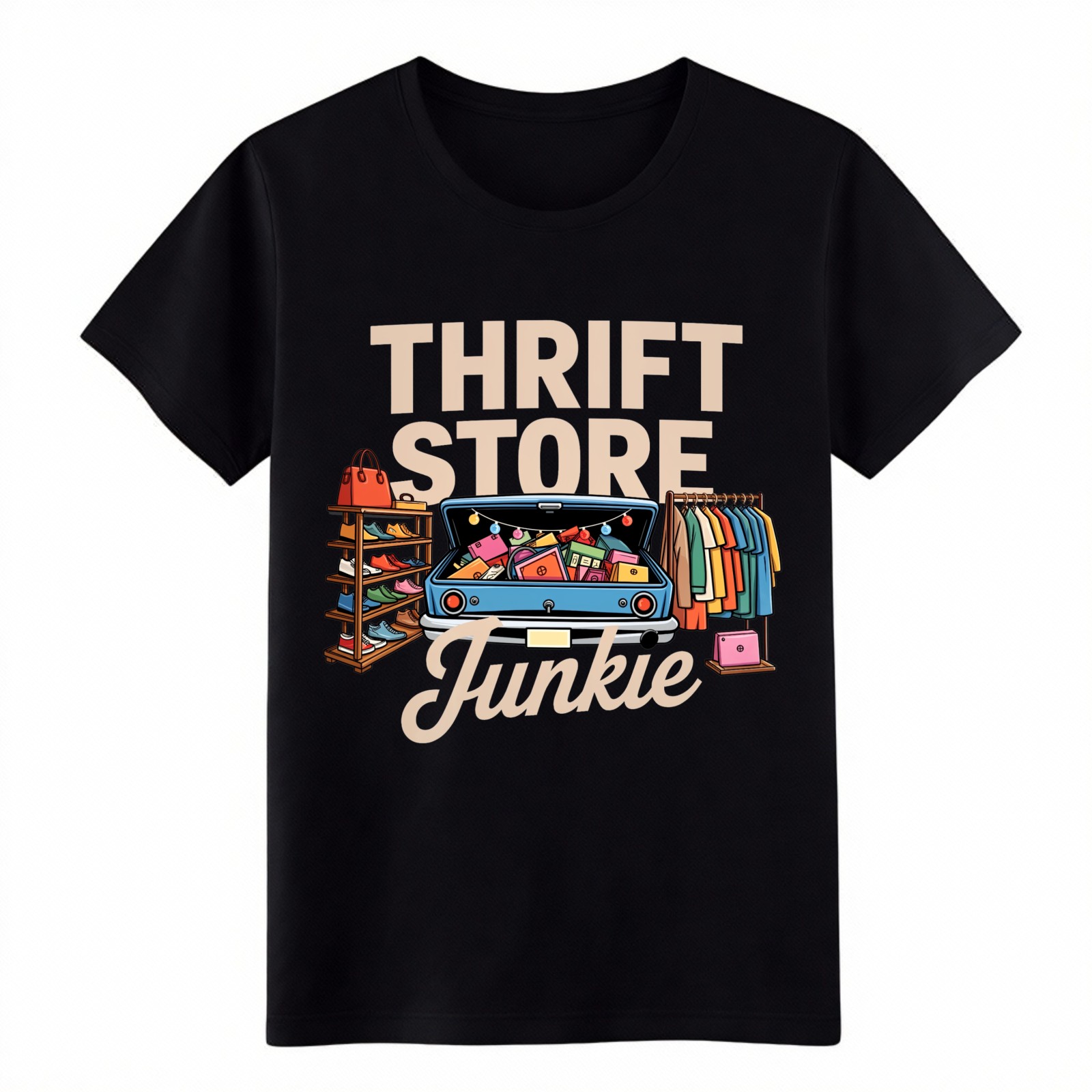 Thrift Store Junkie Vintage Car Thrifting Retro Graphic Short Sleeve Unisex Tee