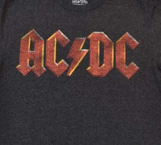 AC/DC Mens AC/DC Distressed Logo Charcoal Heather Shirt New XS-2XL