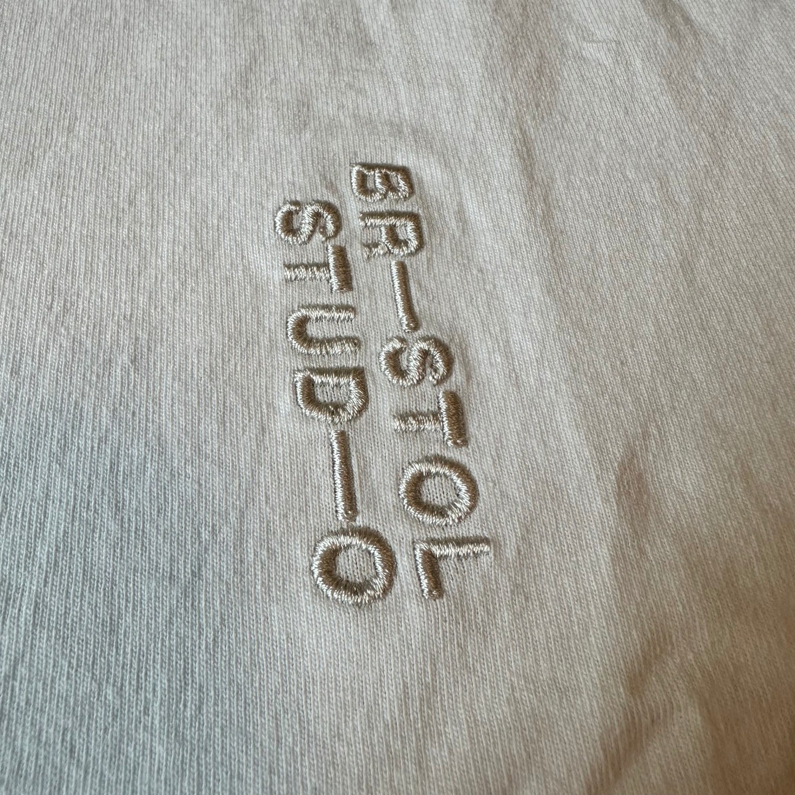 Bristol Studio White Nylon Embroidered Logo T-Shirt Mens Size S Made in USA NEW
