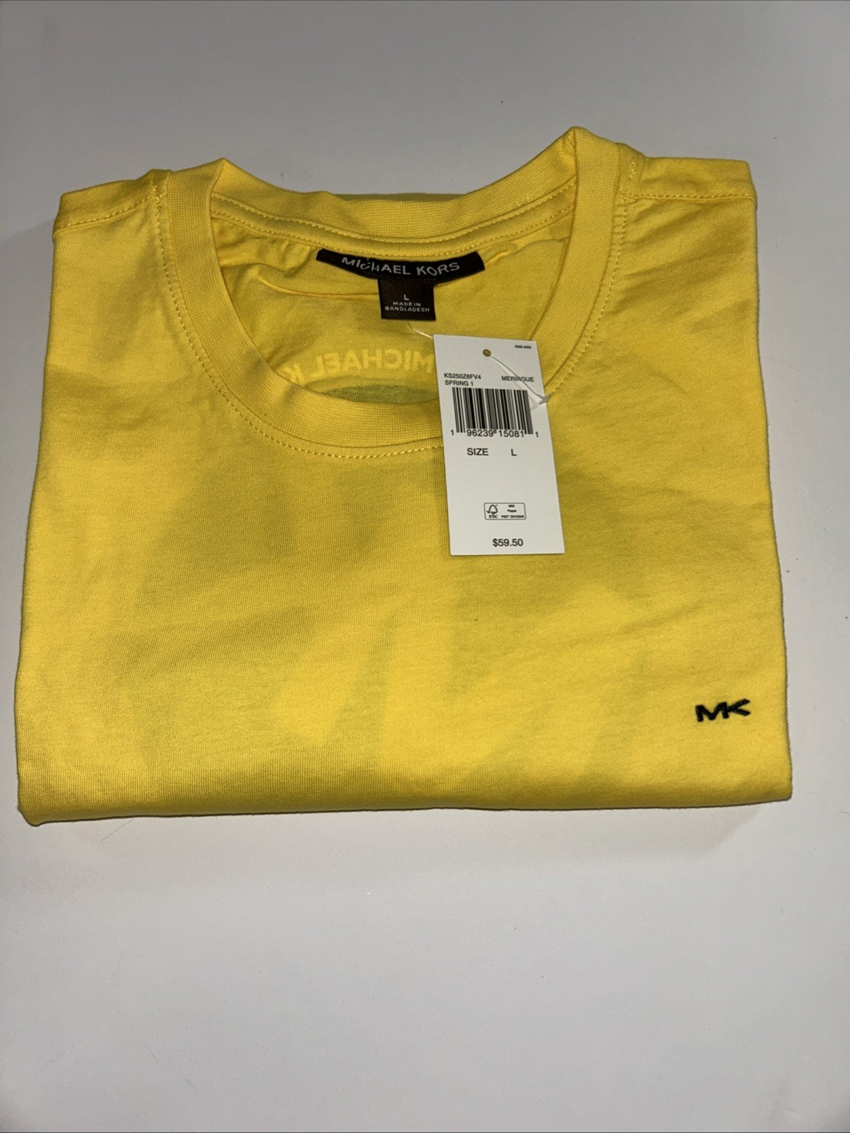 Michael Kors Meringue Yellow Black Logo Shirt – Size L – NEW!