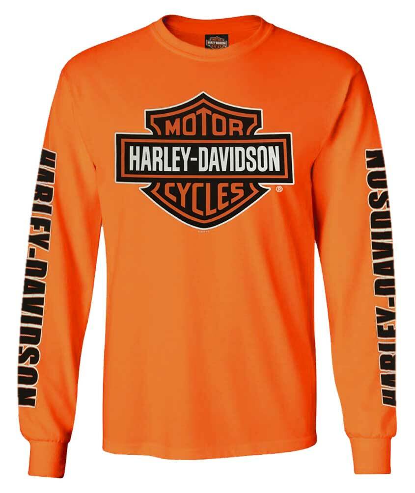 Harley-Davidson Men’s Bar & Shield Long Sleeve Crew-Neck Shirt, Safety Orange