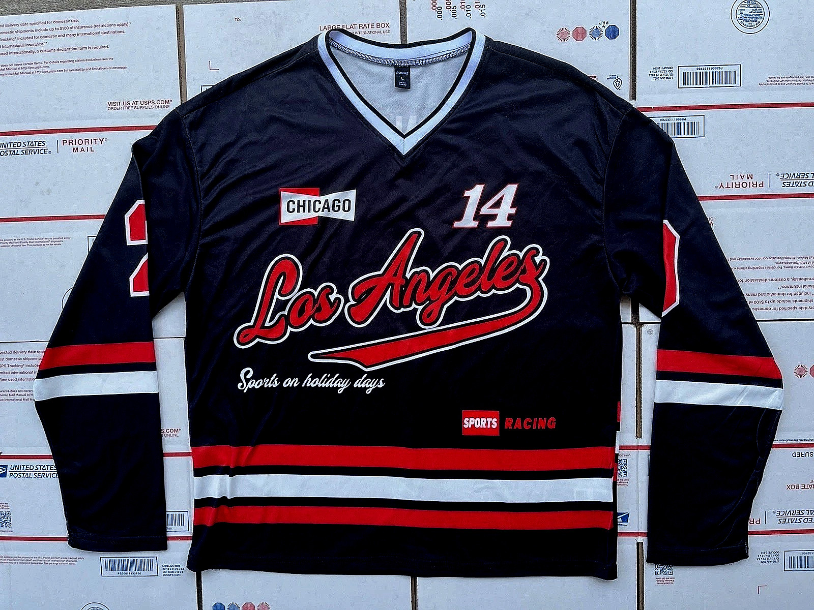 VTG 90’s Romwe Los Angeles #23 CHICAGO Sports Racing Hockey Jersey L/S T-Shirt L