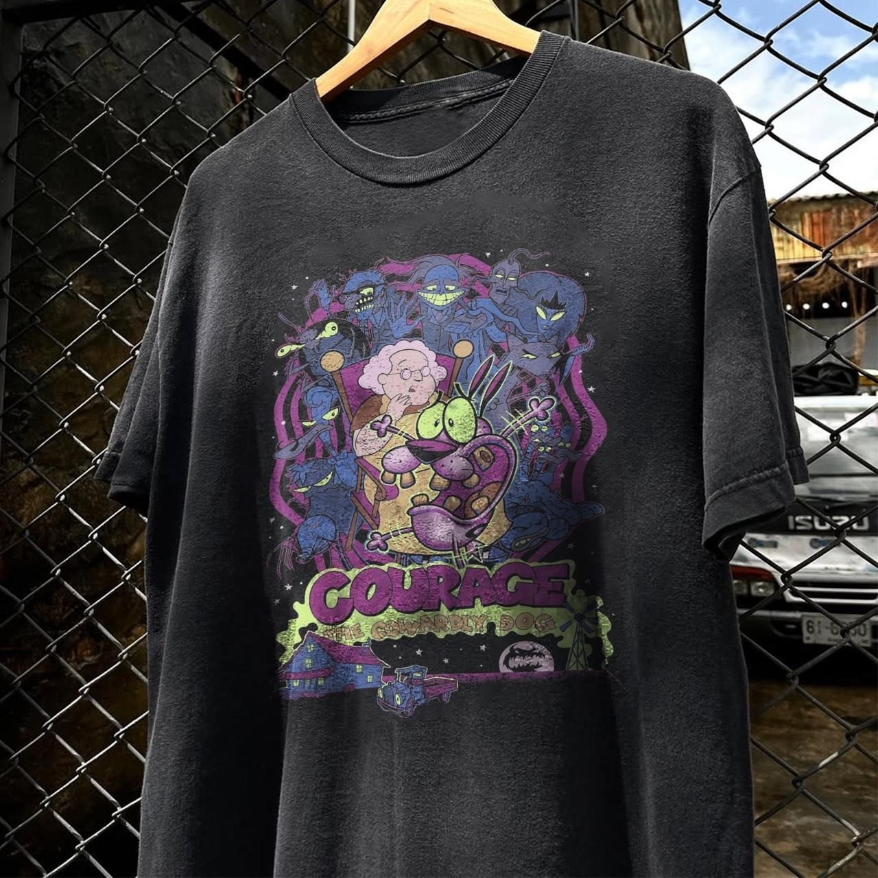 RETRO COURAGE THE COWARDLY DOG CARTOON GRAPHIC T-SHIRT S-5XL