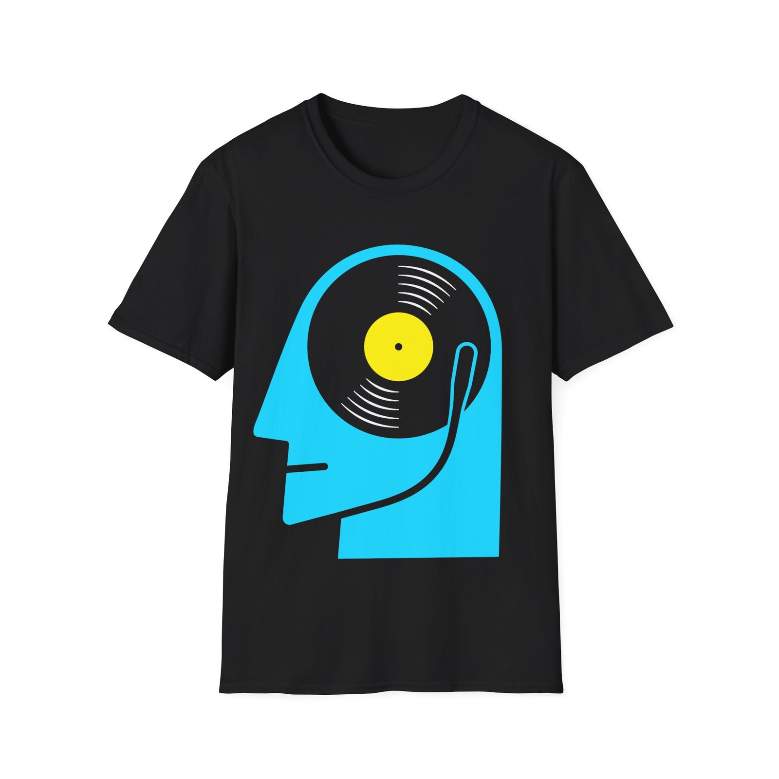 Vinyl Album Head T-Shirt, Funny Music Fan Graphic Tee, Cartoon Style Music Art