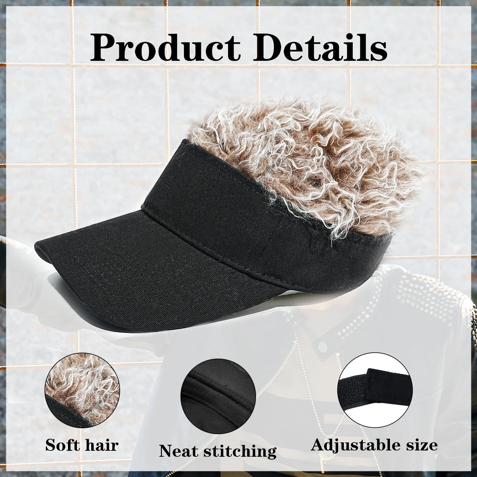 Men’s Visor with Hair Visor Cap Adjustable Golf Hat with Spiked Wigs Baseball…