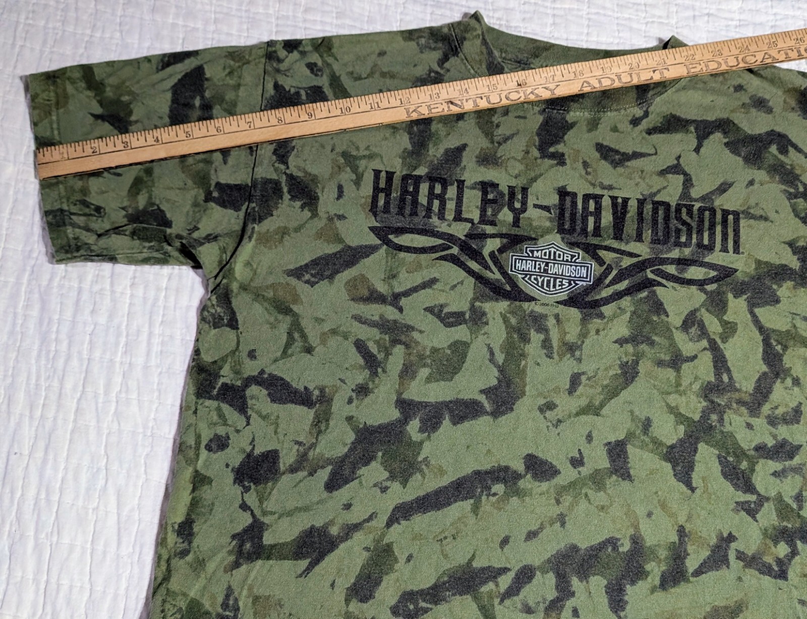 RARE Harley Davidson GHOST TOWN Men’s L (No Tag) Green Crinkle Dye Y2K NC Eagle