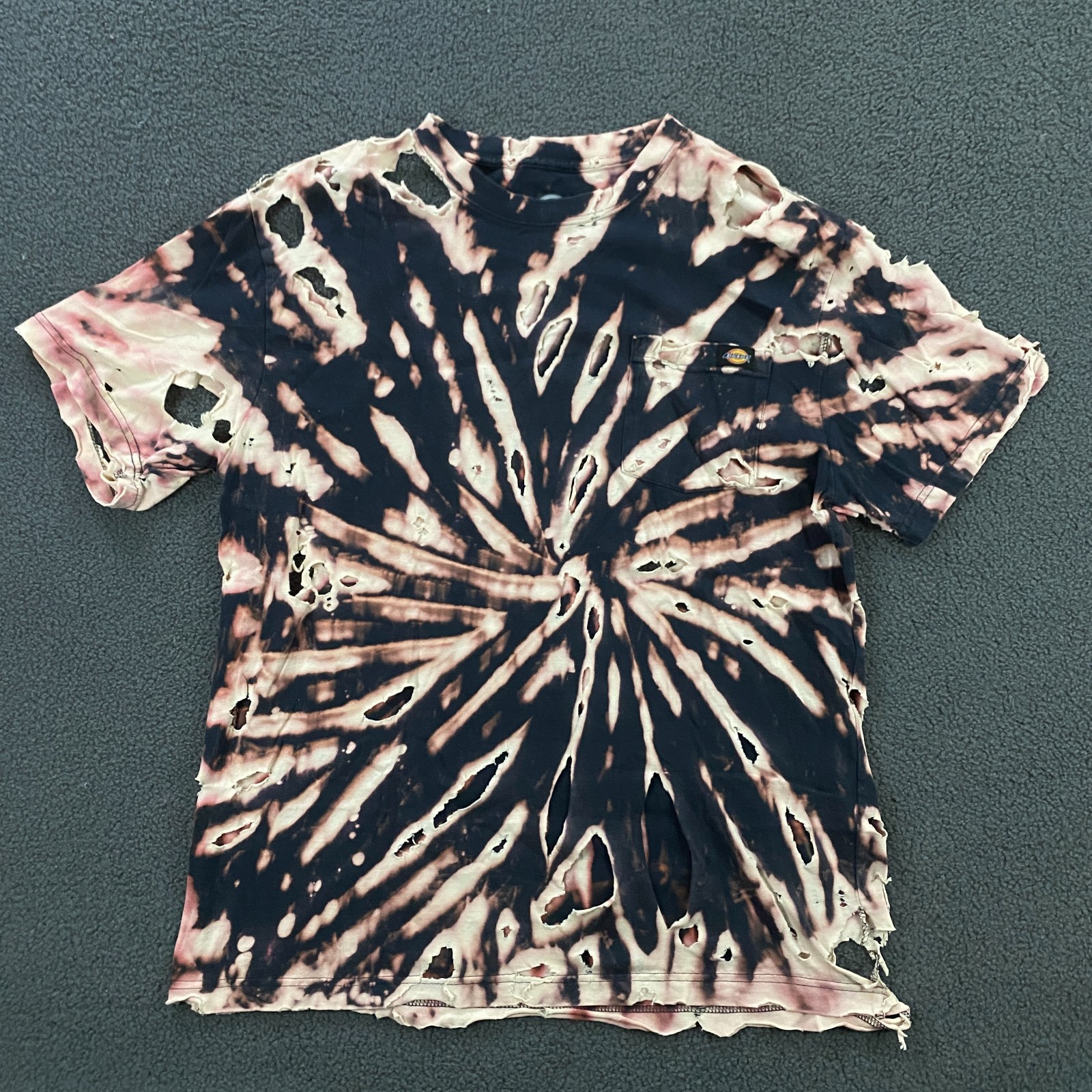 Dickies T-Shirt Mens Large Tie-Dye Distressed Destroyed Ripper Grunge Art