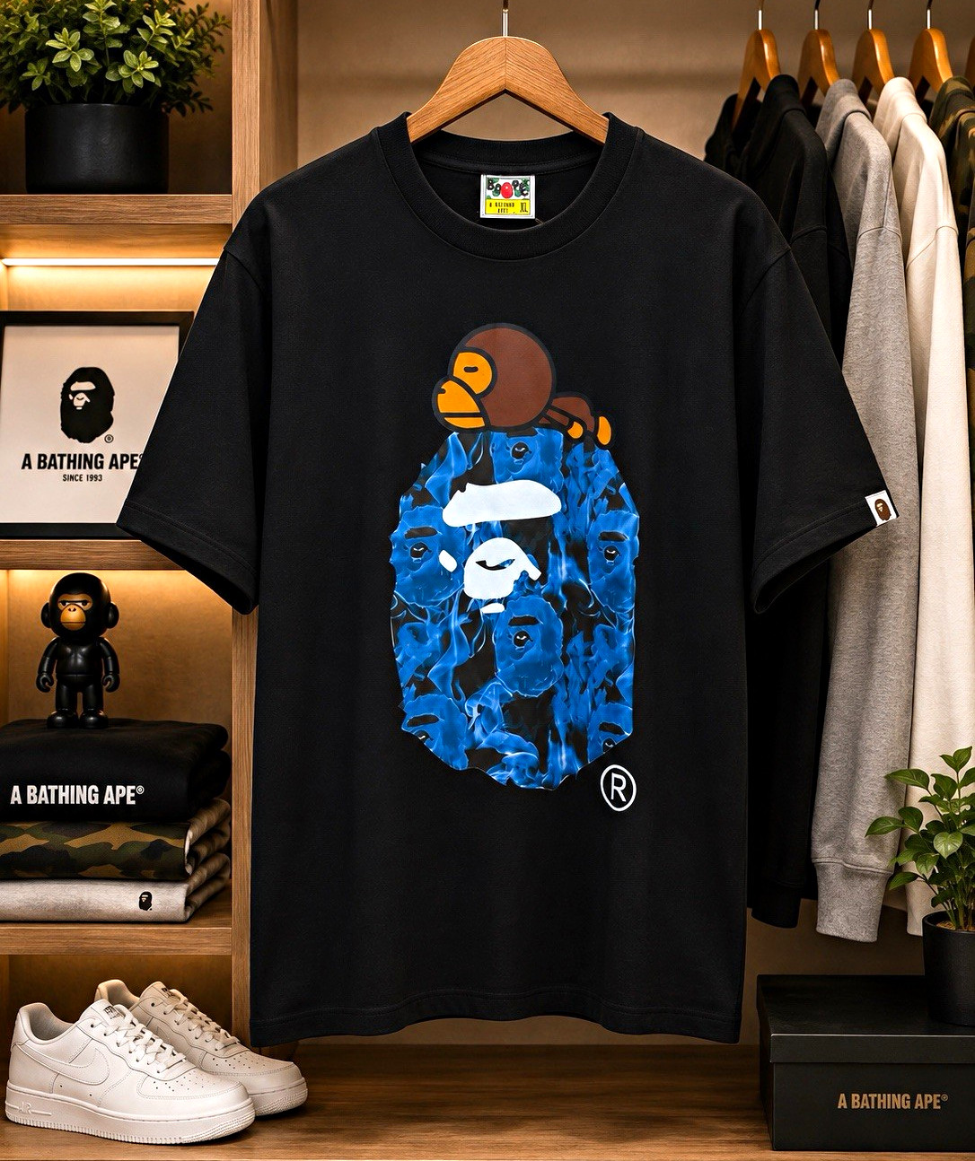 A Bathing Ape BAPE Ape Head Graphic Crew Neck T-Shirt Black Men’s XL
