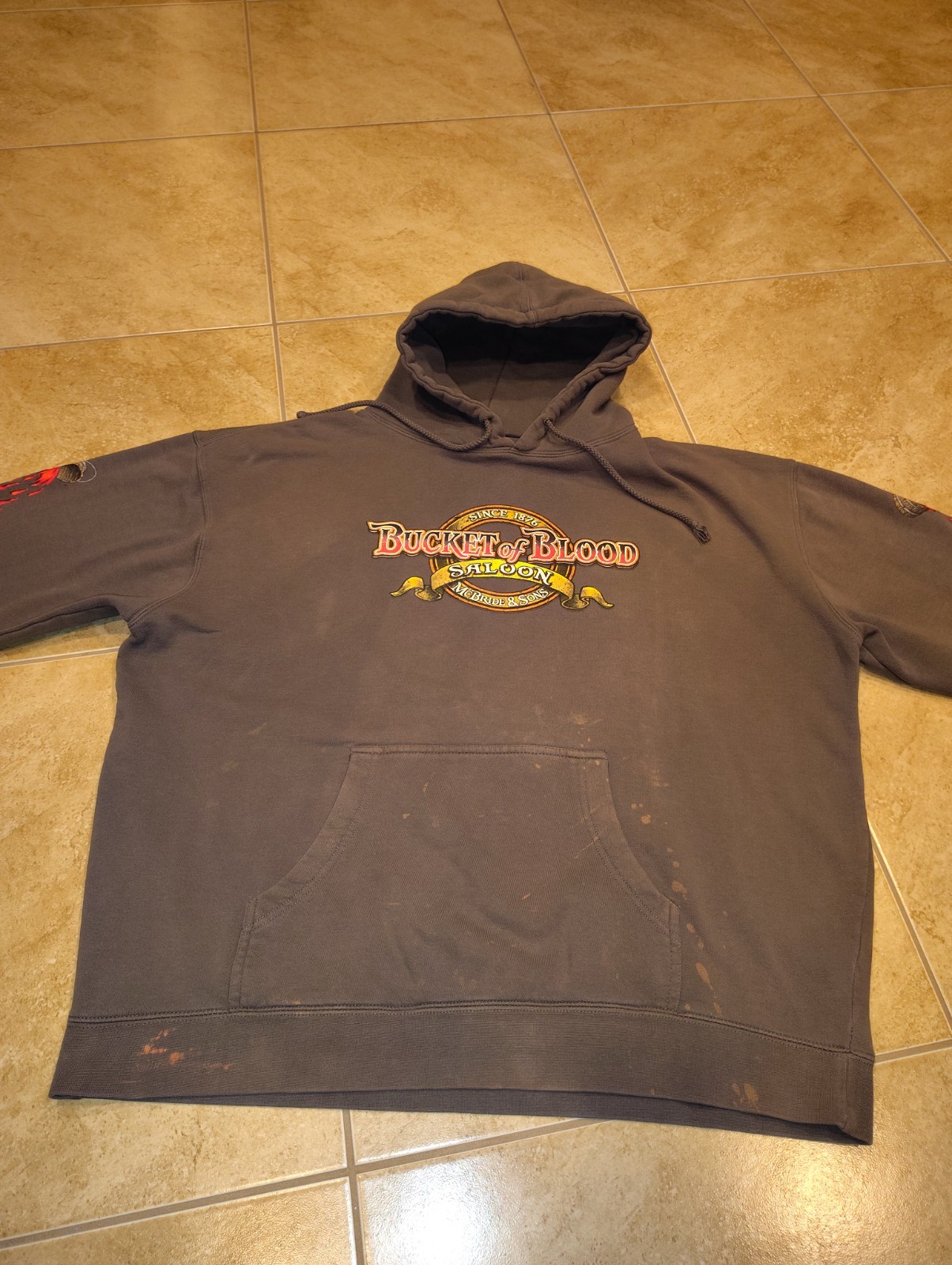 Vintage Bucket Of Blood Saloon Shirt Hoodie Jacket Nevada Sleeve Flames Harley