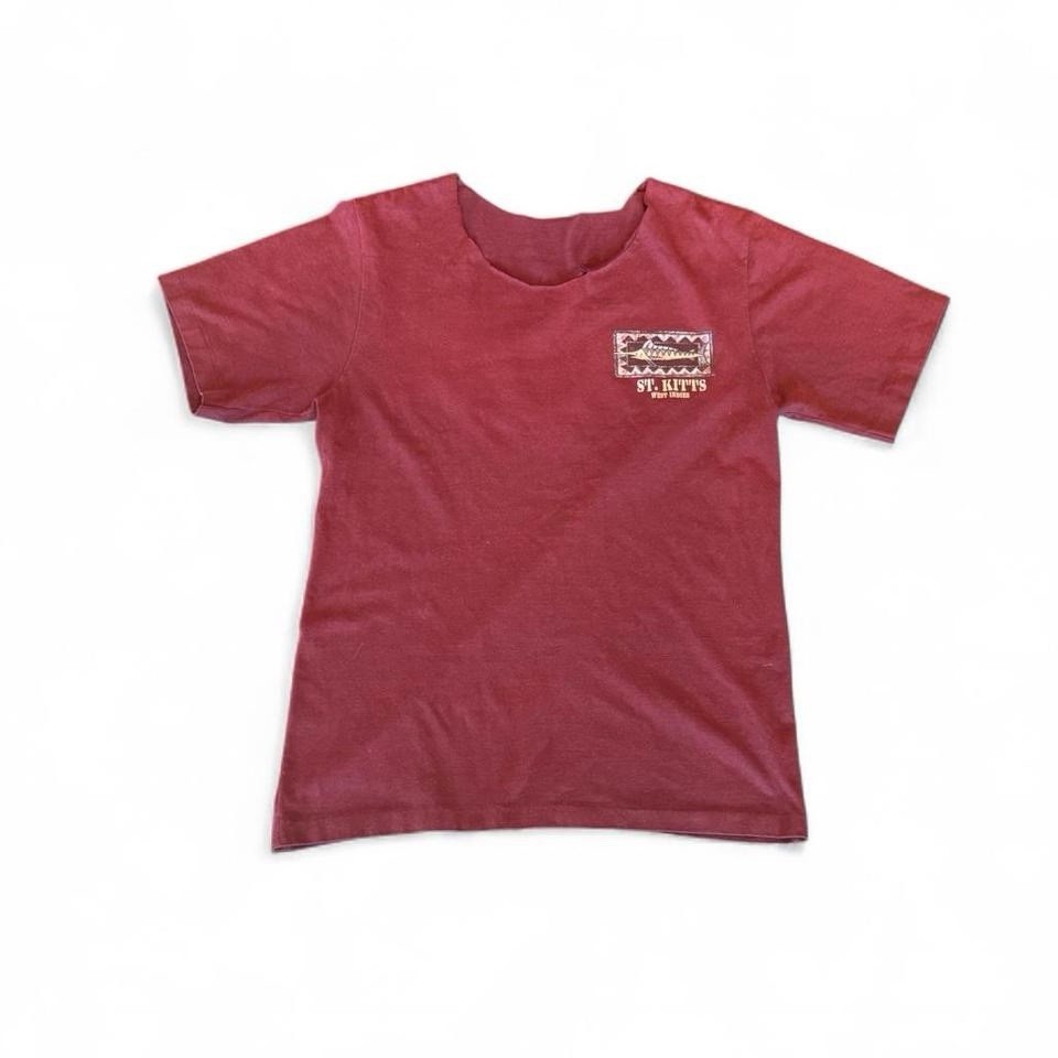 Vintage Single Stitch St. Kitts Tourist Tee Distressed Cut Collar Burgundy M