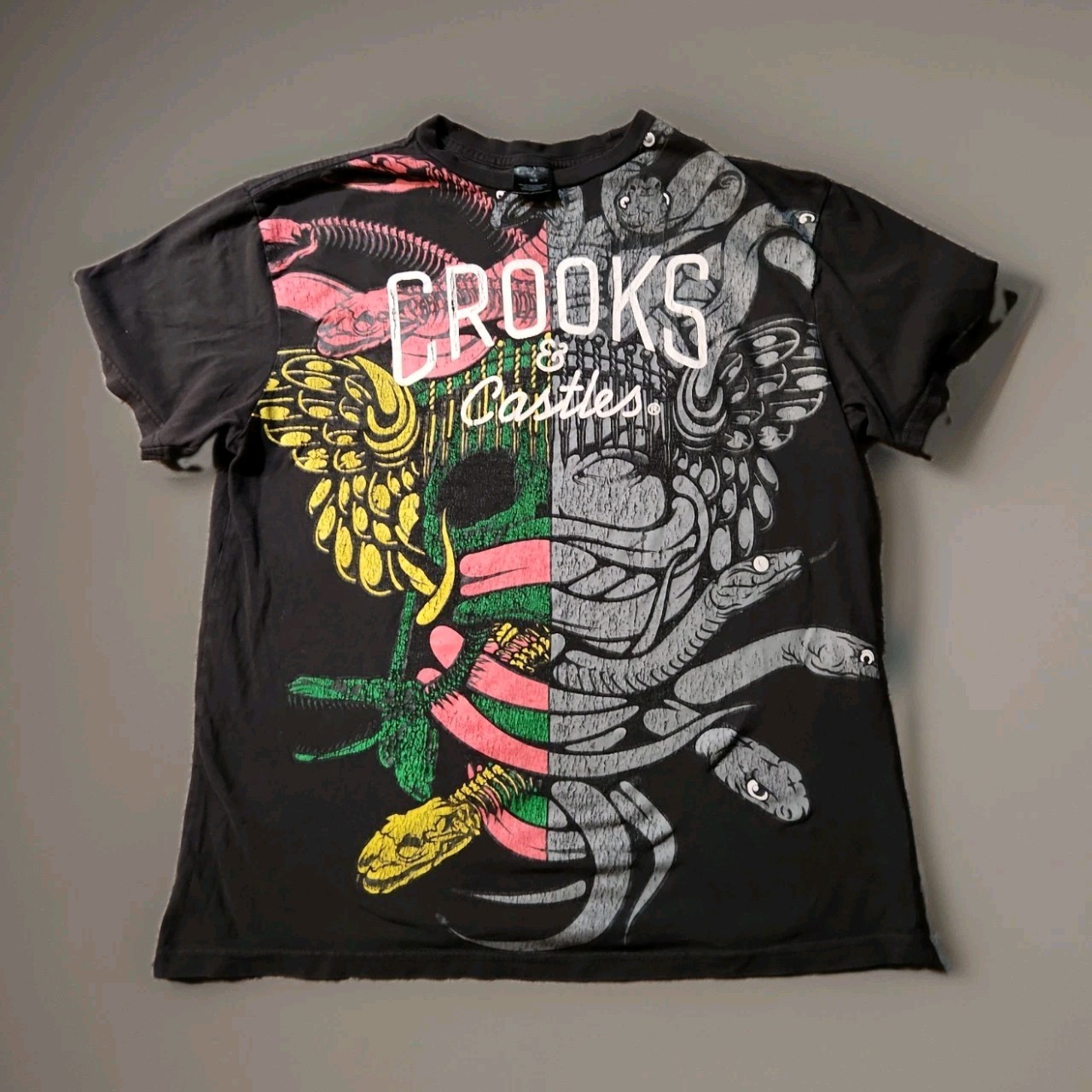 Crooks & Castles Black Graphic Logo T-shirt Mens Medium