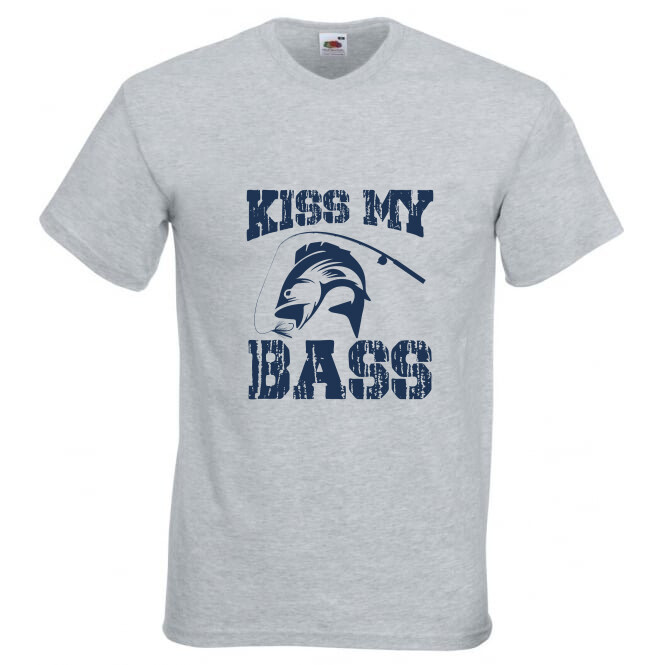 Fishing Kiss My Bass Humour Novelty T Shirt Various Colours And Sizes