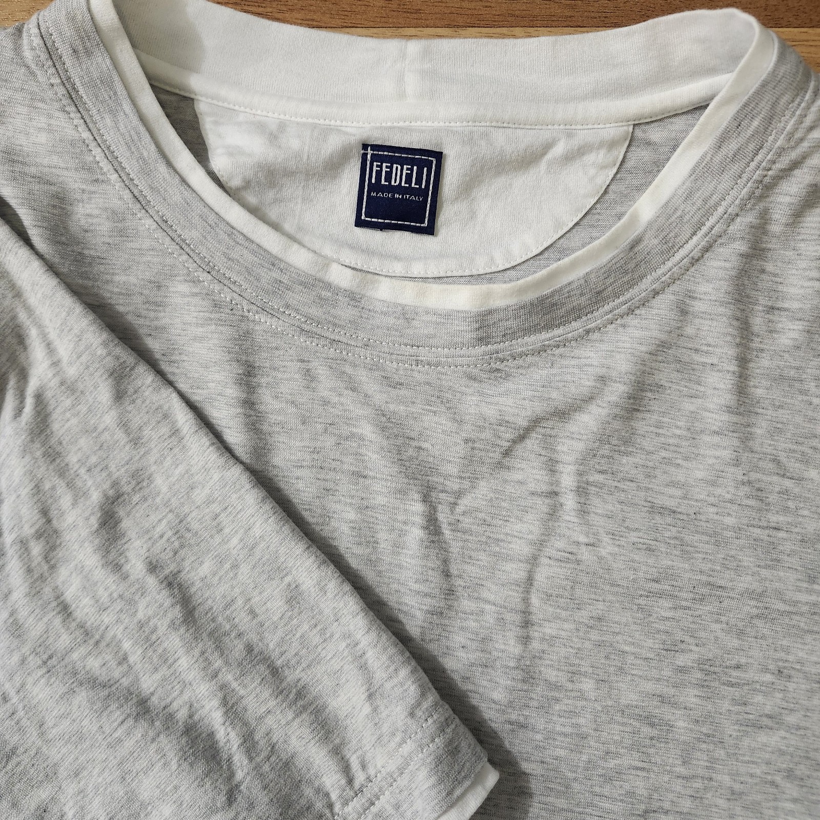 Fedeli Italy Men’s Duo Cotton Jersey Mèlange T-shirt Grey/White Size XXL