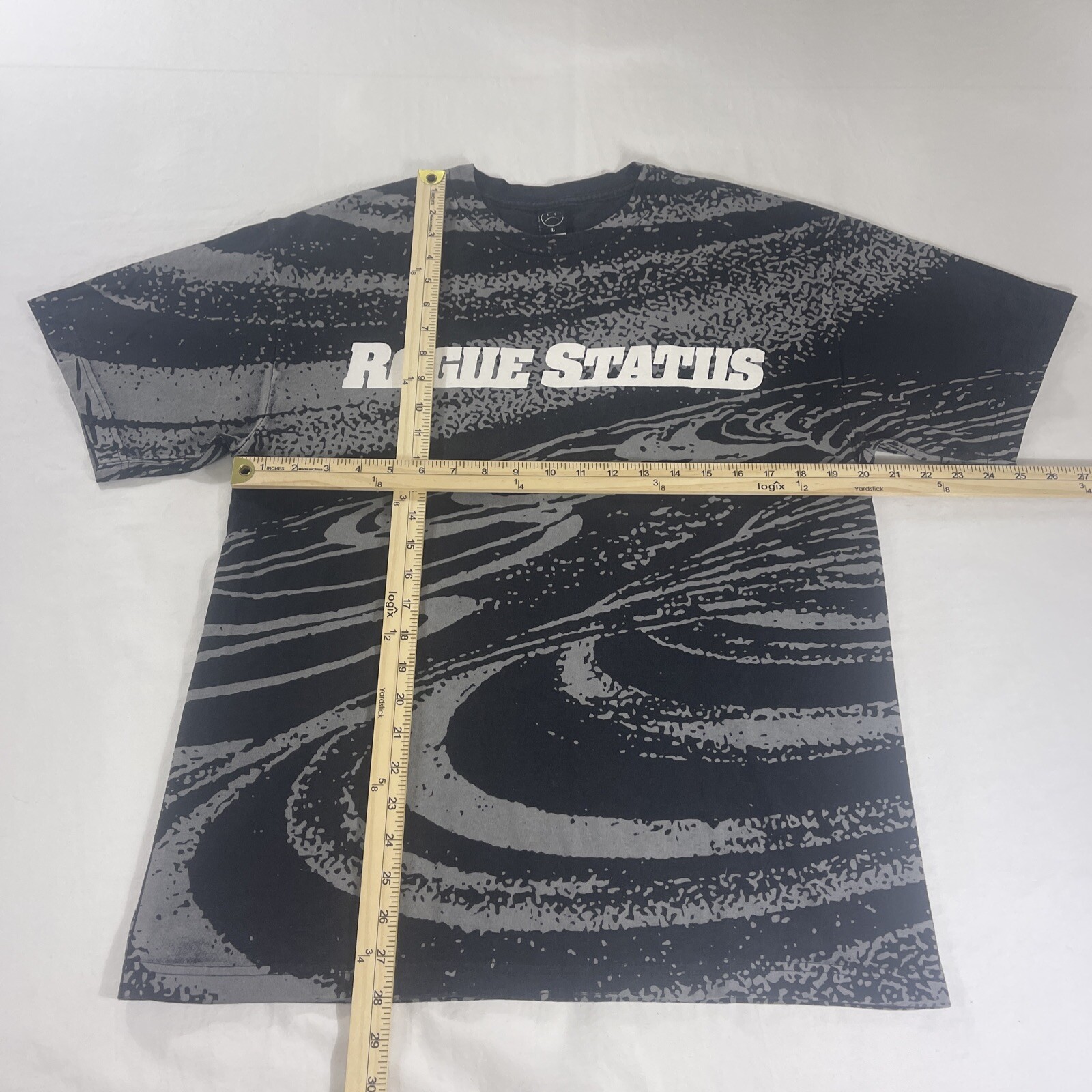 Vintage Rogue Status L T-Shirt Rob Dyrdek AOP Logo Skater Y2K HTF Pattern