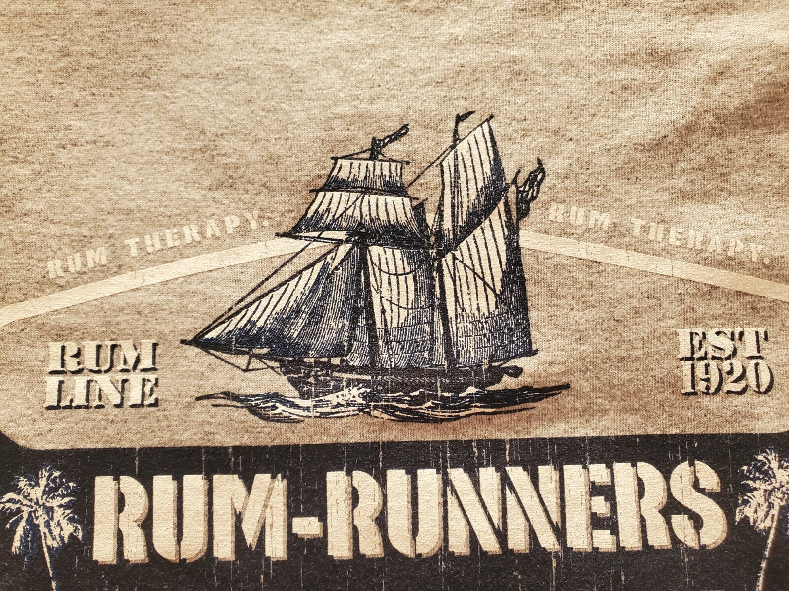 Rum Runners T Shirt Rum Therapy Real McCoy Tiki Aloha Day Drinking Gray Tee M