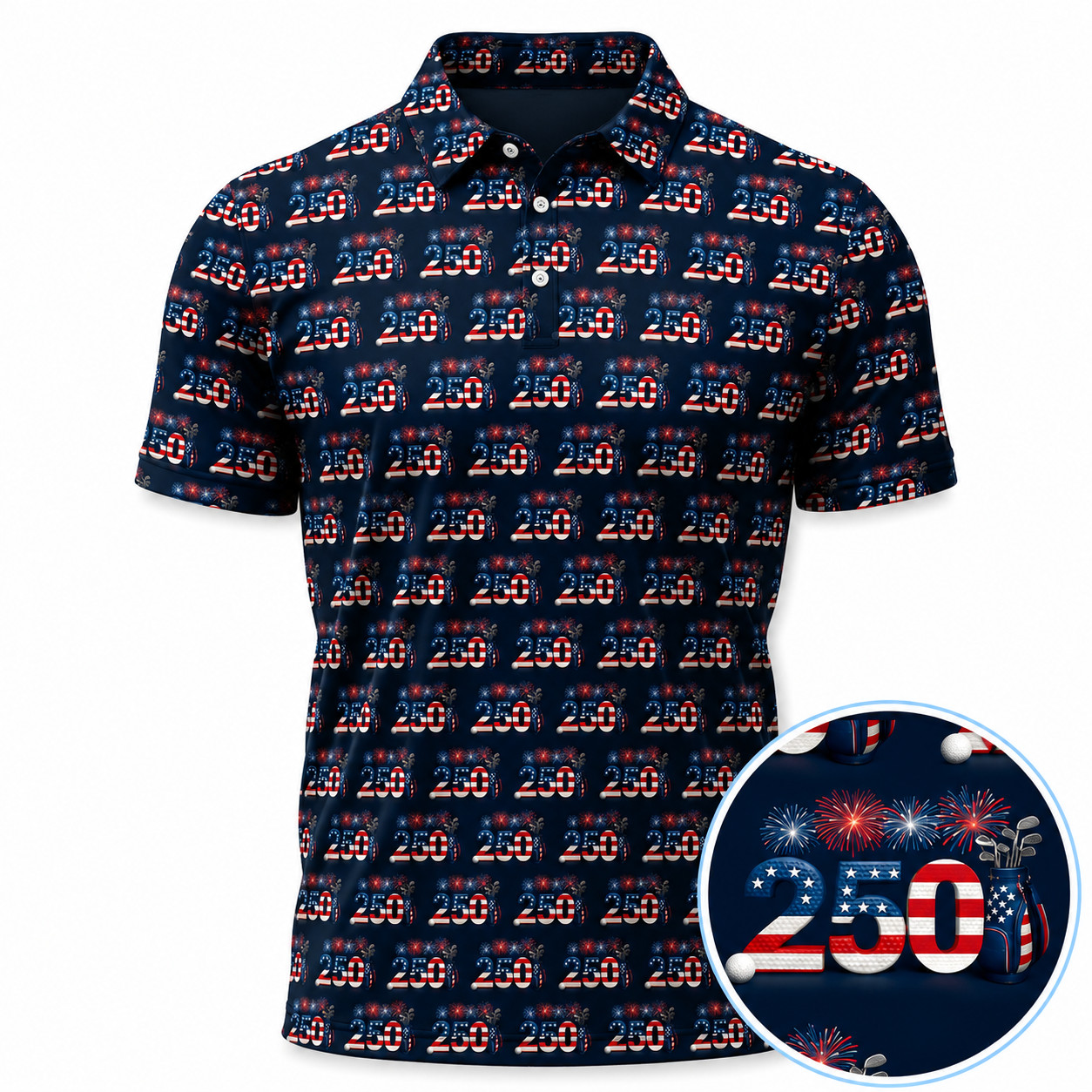 250 USA Birthday Patriotic Golf Polos, Father’s Day Gift (S-5XL)