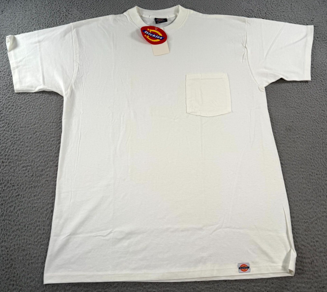 Vintage Dickies Shirt Men’s XL White Cotton Utility Pocket Tee USA Deadstock NWT