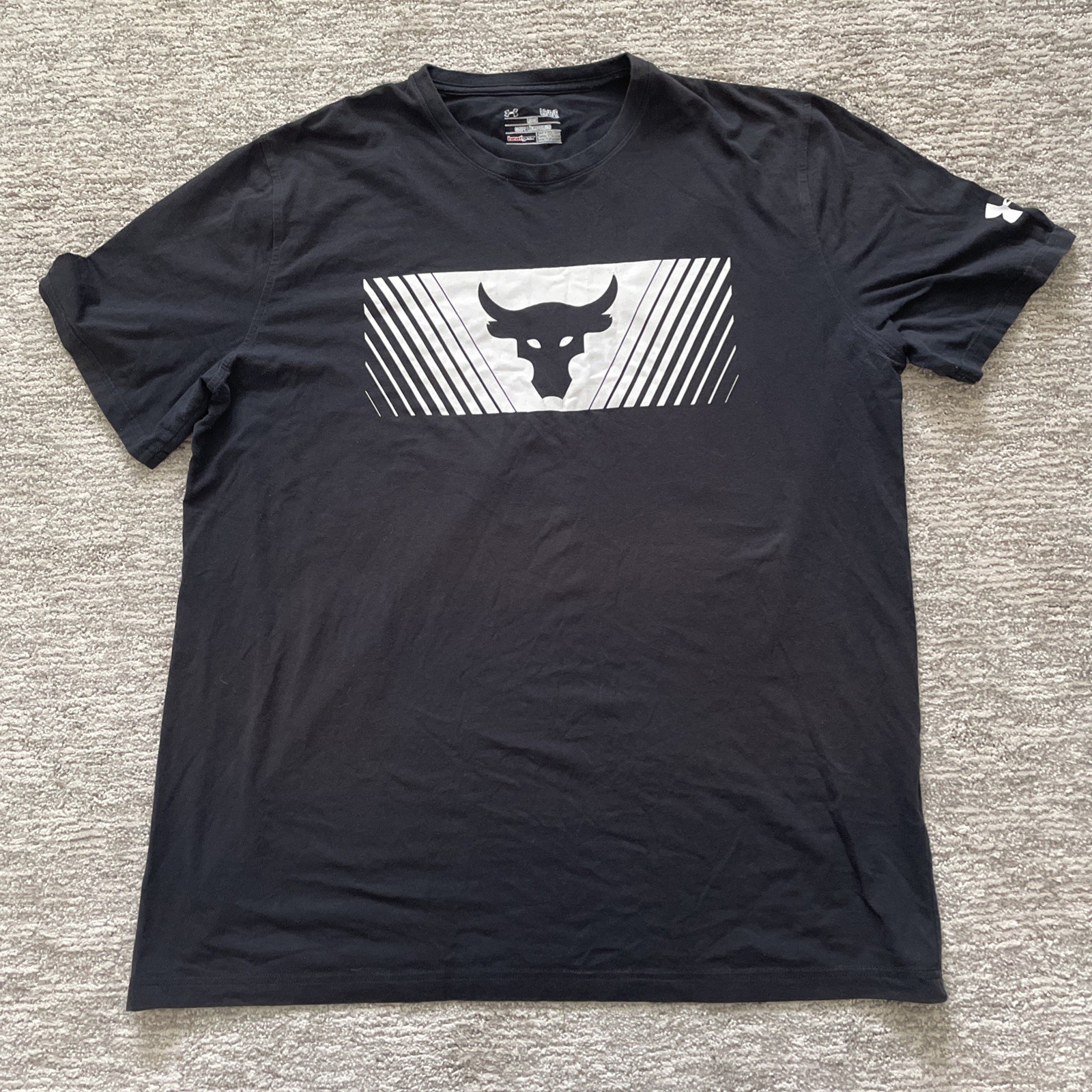 Under Armour Project Rock Mens Large HeatGear T Shirt Gym Training Black White