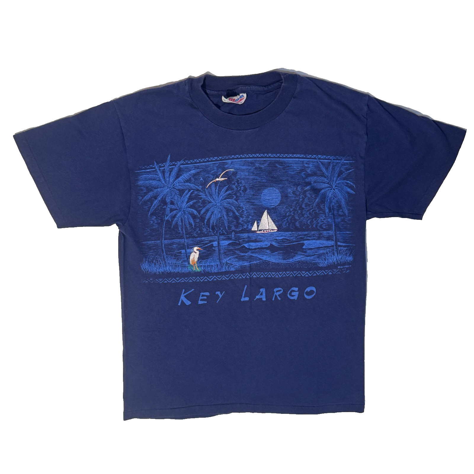Key Largo Florida Keys Vintage Souvenir Single Stitch Embroidered Tshirt – M