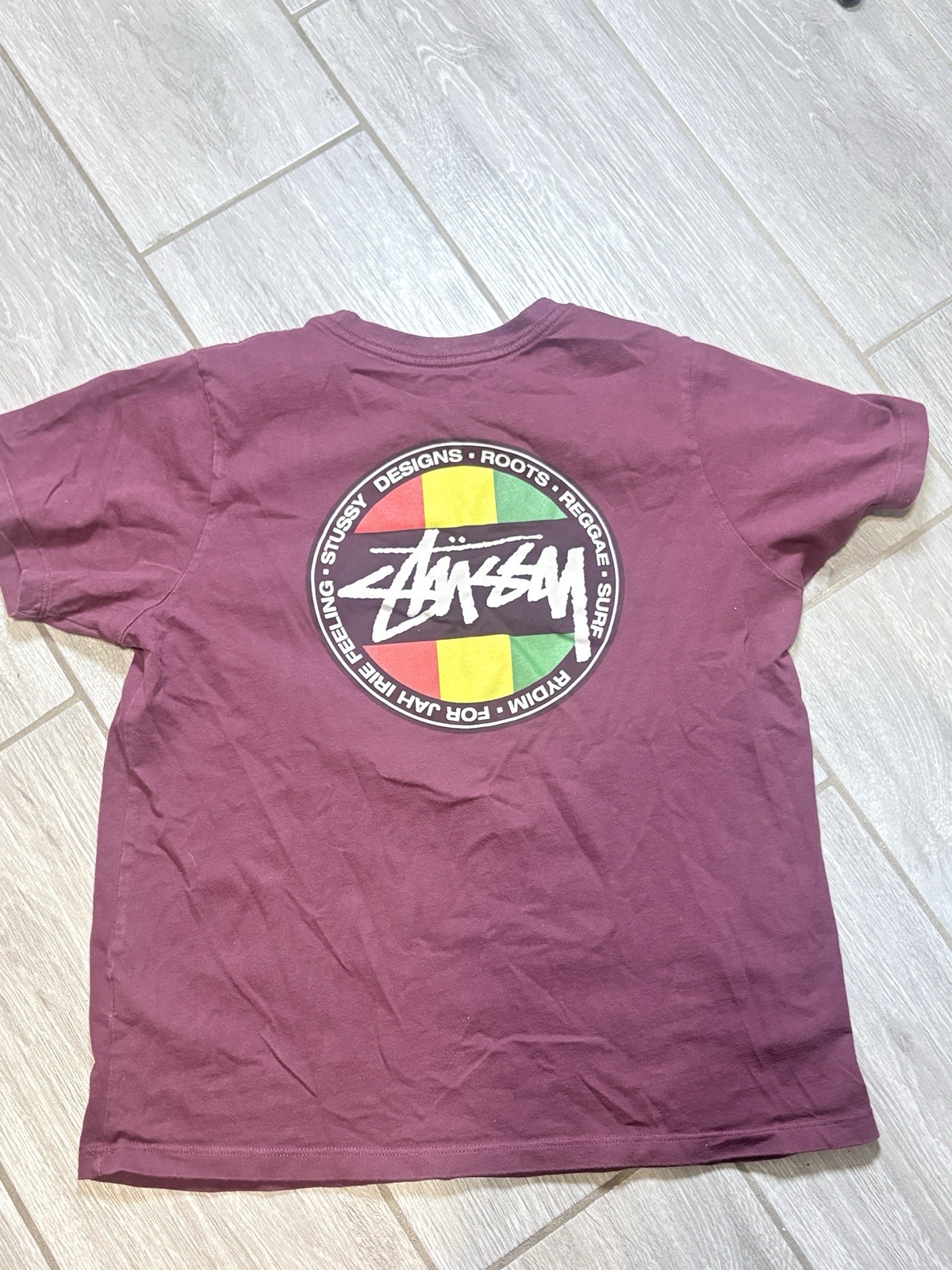 Stüssy Maroon T-Shirt Medium Jamaican Reggae Roots Surf