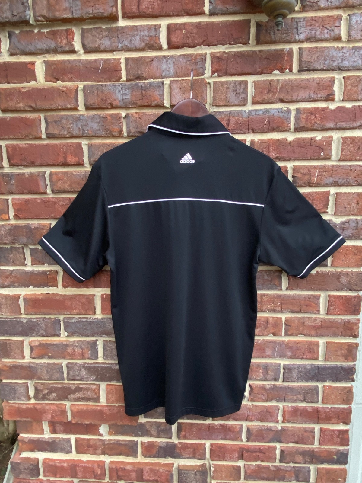 Adidas Small PureMotion mens golf shirt Black/White Contrast Piping Logo on Back