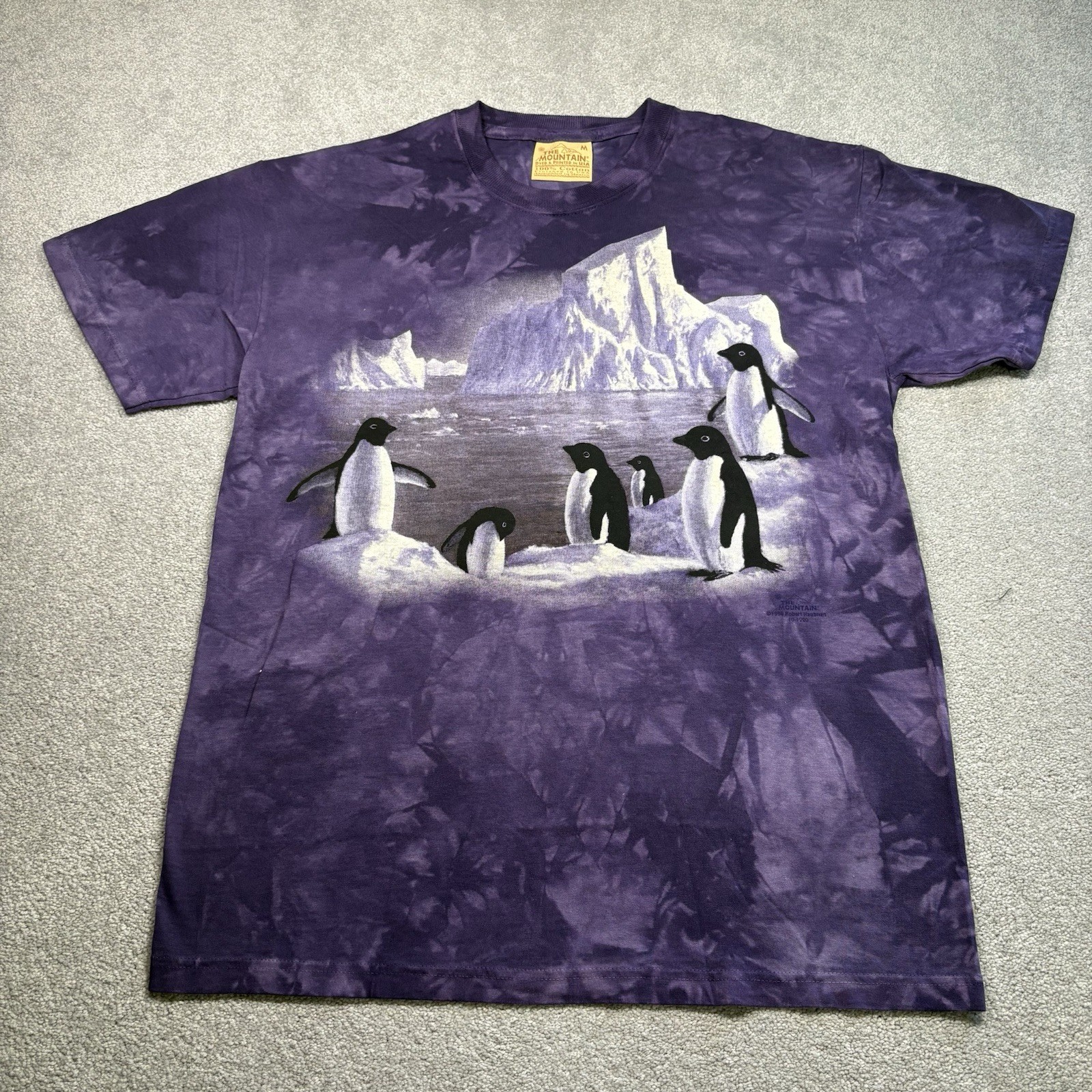 1990s The Mountain T Shirt Robert Hautman Vintage Purple Tye Dye Penguin Size M