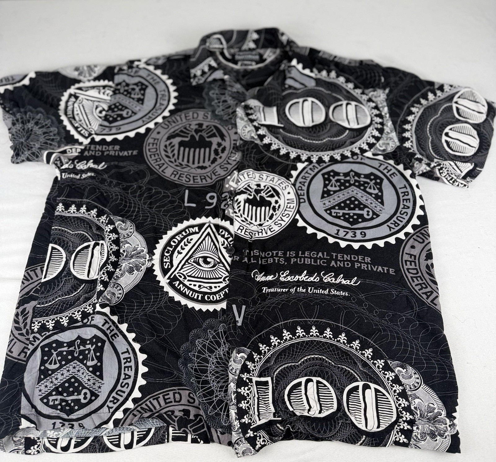 Vintage All Over Print National Reserve Money Black Mens L