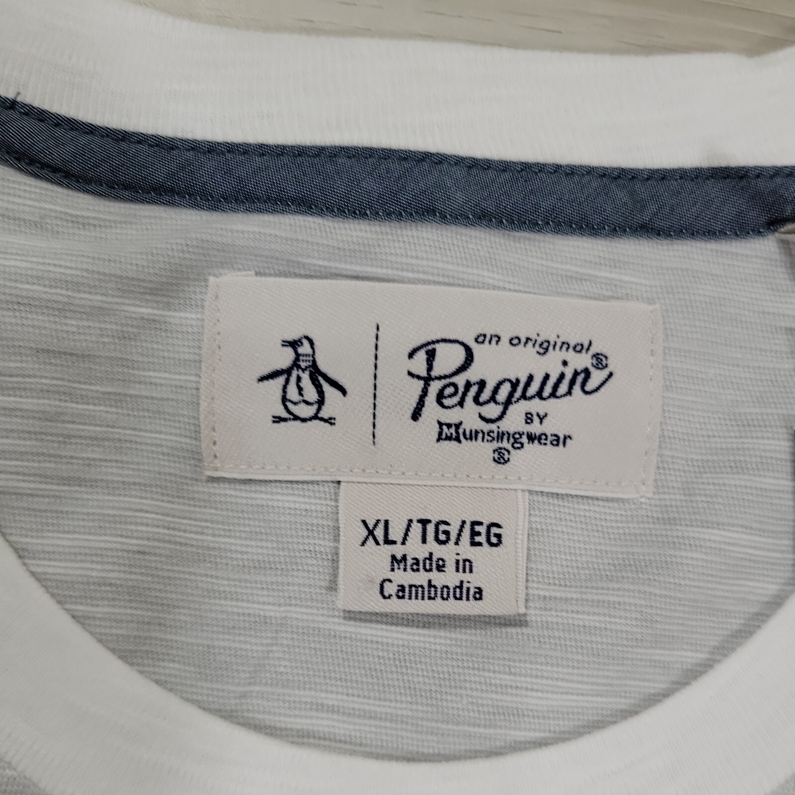 Penguin Knit Tee Mens XL Light Gray Stripe Chambray New