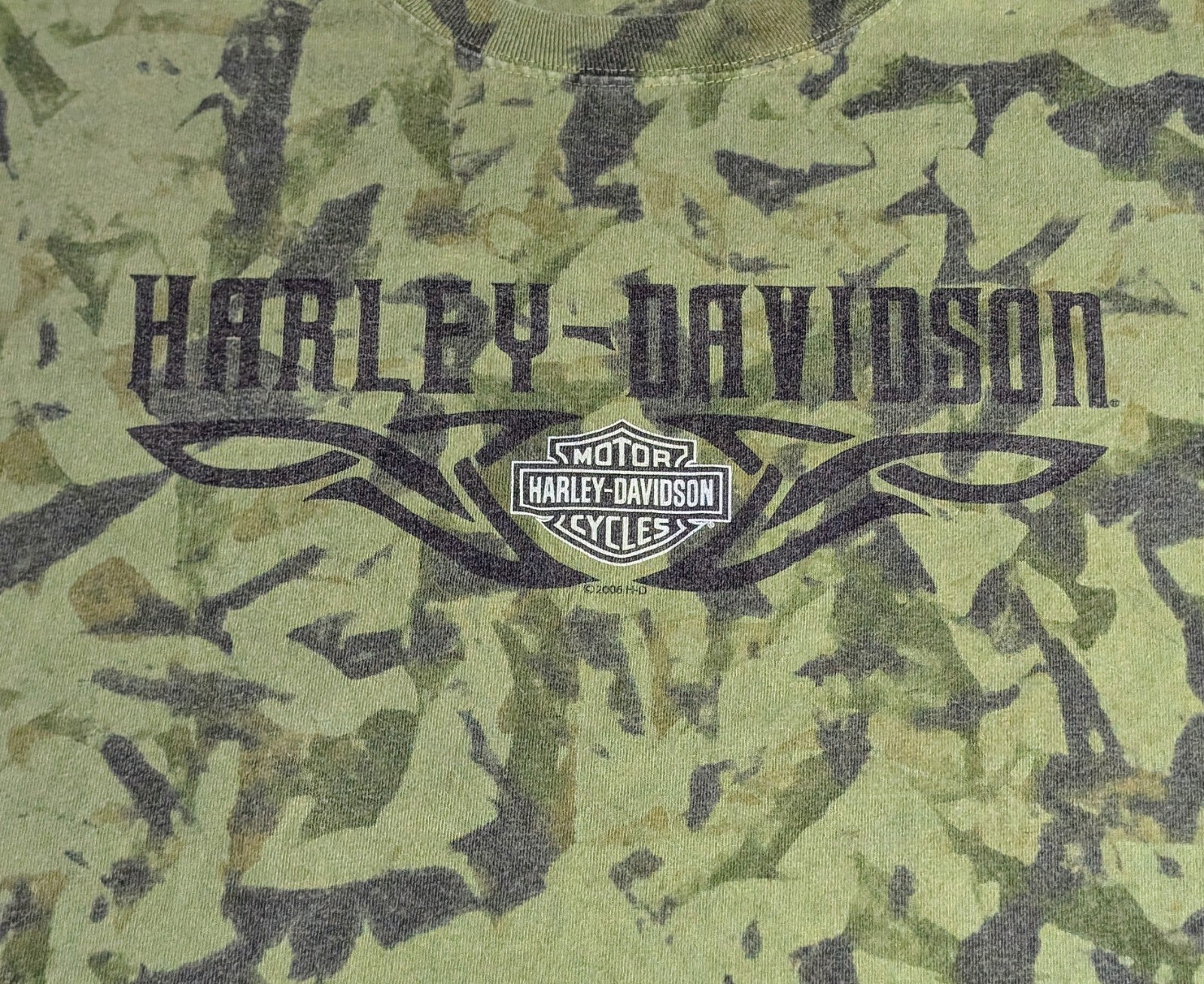RARE Harley Davidson GHOST TOWN Men’s L (No Tag) Green Crinkle Dye Y2K NC Eagle