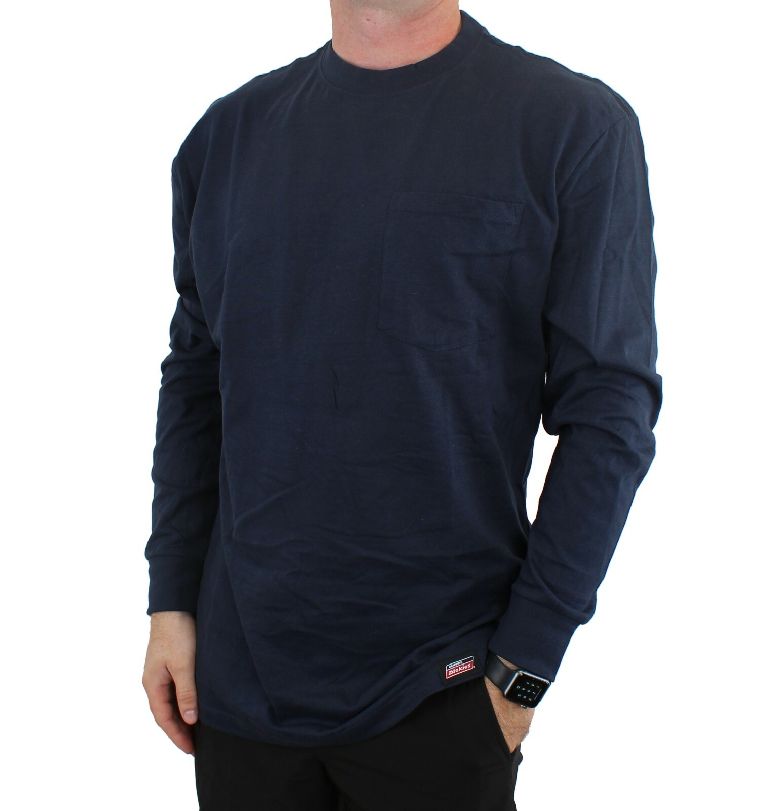 Dickies’ Men’s Long Sleeve T-Shirt Longer Length Lightweight Crew Neck, Pocket