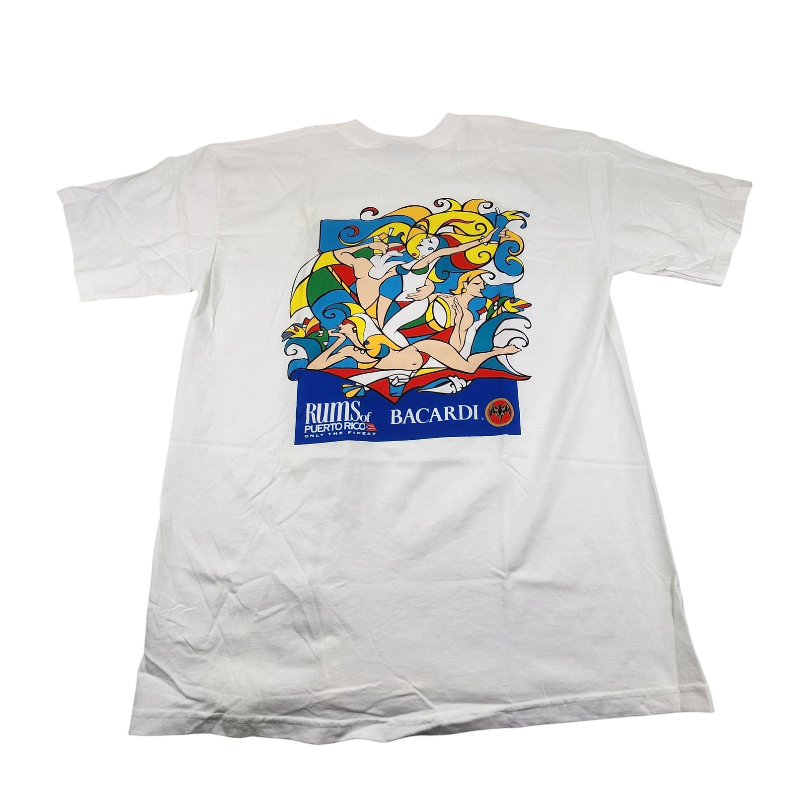 Vintage Bacardi Rums of Puerto Rico Shirt Mens Large White Graphic Made USA Tee