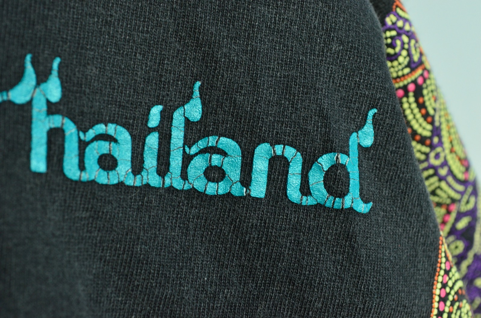 Vintage Thai Thailand Elephant Double Sided 90’s Medium Black Shirt “Beaded Art”