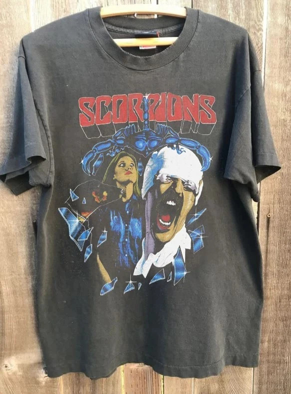Vintage Scorpions 80s Tour Rare Design Charcoal Unisex T shirt S-5XL Full Size