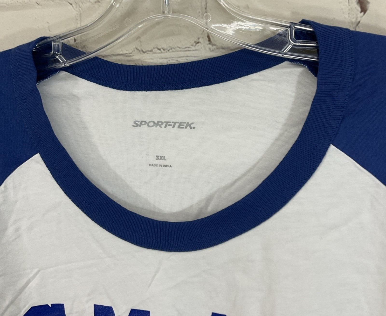 Sport-Tek Adult 100% Cotton Rogers Mountie SMAT 3/4 Sleeve Shirt Blue White XXXL