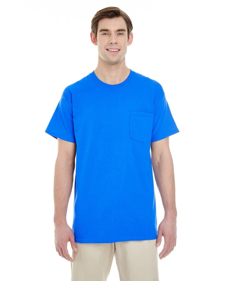 6- Pack Royal Gildan Unisex Heavy Cotton Pocket Stylish Plain T-Shirt – G530