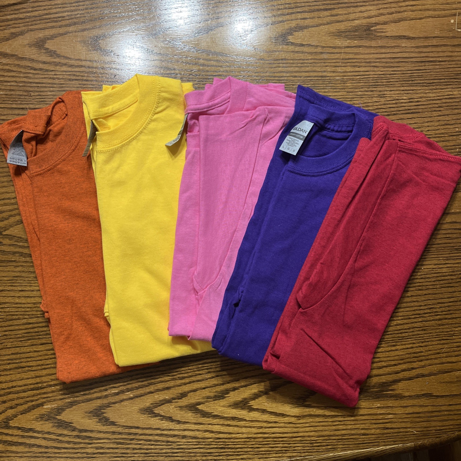 Gilden Heavy Cotton T-shirts Multicolors Size Large No Pocket Set Of Five