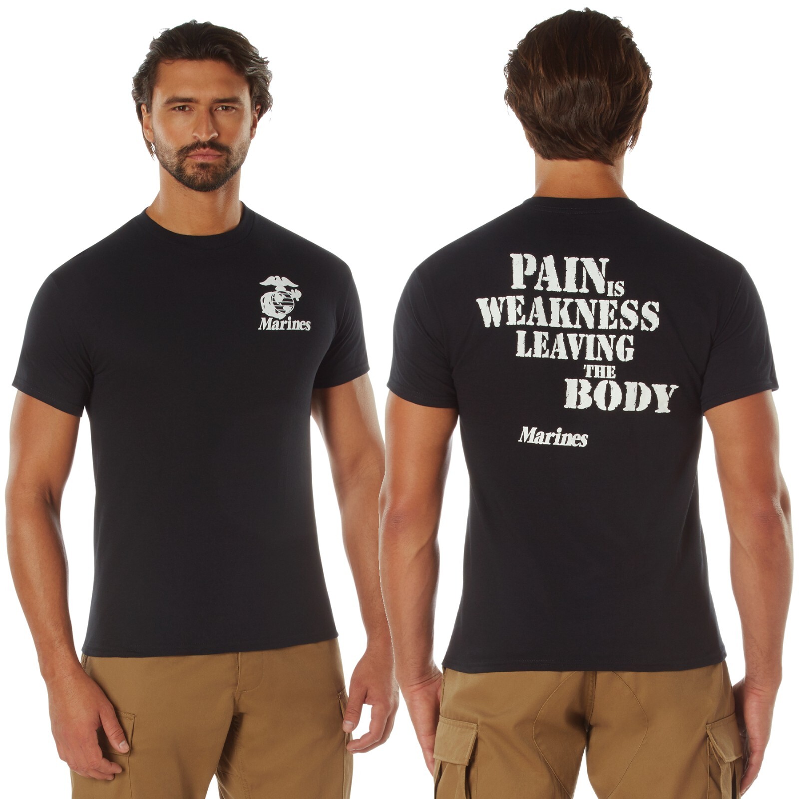 Black USMC Marines T-Shirt ‘Pain Is Weakness’ Mens Tee Shirt