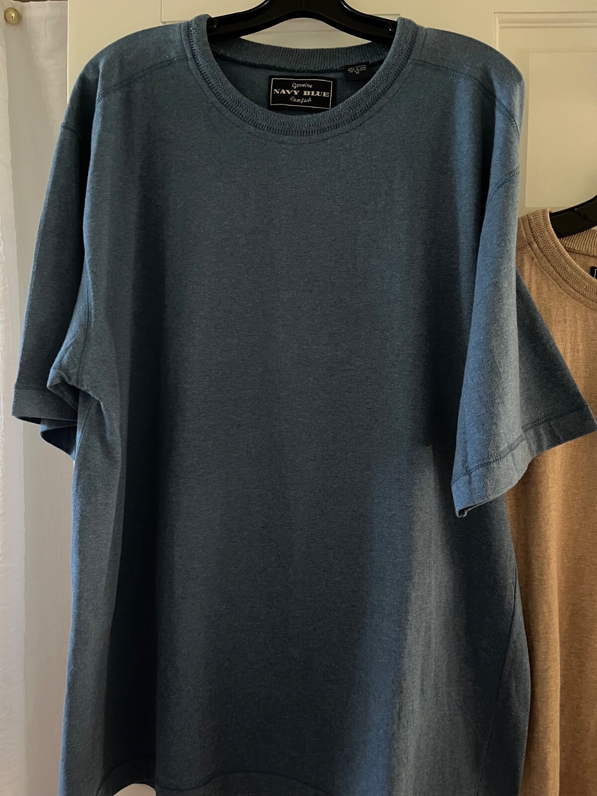 2 TOP QUALITY THICK COTTON T-SHIRTS, XL, BLUE/TAN, “NAVY BLUE COMFORT” EXCELLENT
