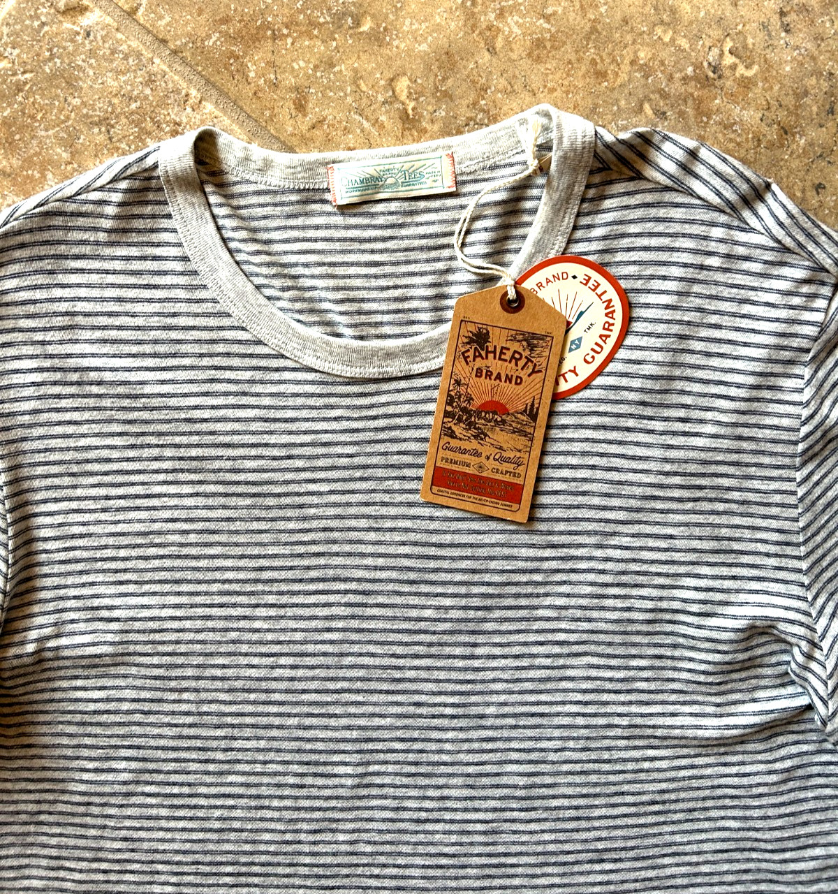 Faherty Vintage Chambray Tee T Shirt Men’s XL Silver Sea Grey Striped $78 NWT