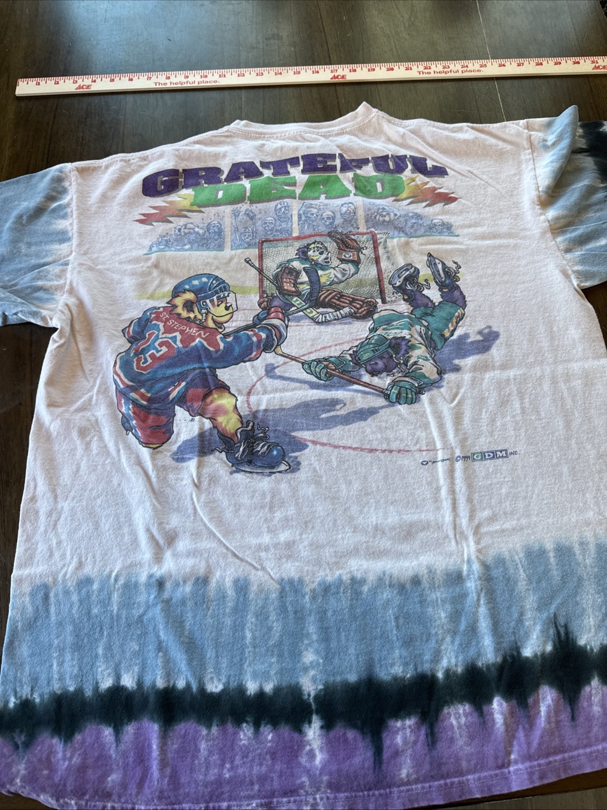 Vintage Grateful Dead Liquid Blue Hockey Tie Dye T Shirt 1994 XXL. 2XL Faceoff