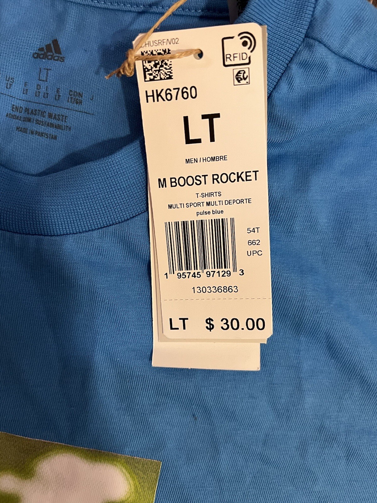 Adidas T-Shirt Mens L Large Big And Tall Blue Boost Rocket Graphic Tee HK6760
