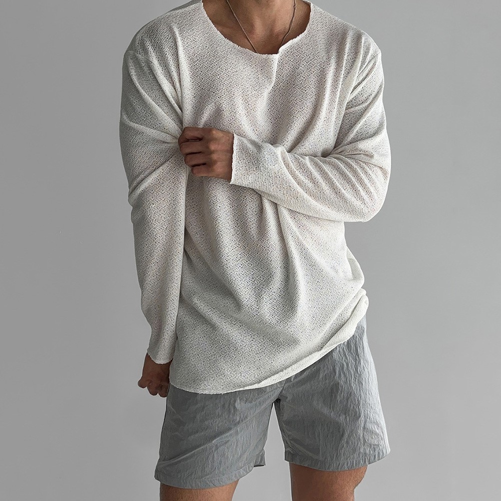 Men’s Knitted Long Sleeve T Shirt Solid Color for Daily Vacation Style
