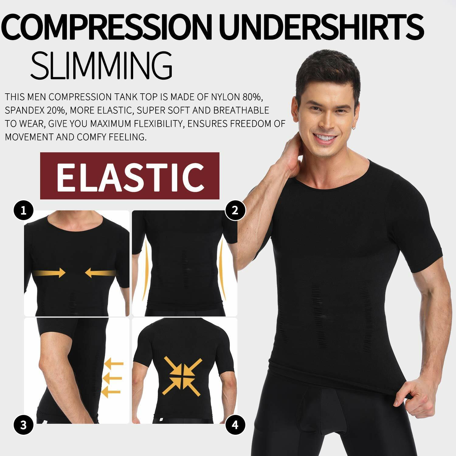 Men’s Compression Shirt Tops Slimming Tummy Control Body Shaper Abs Abdomen Vest
