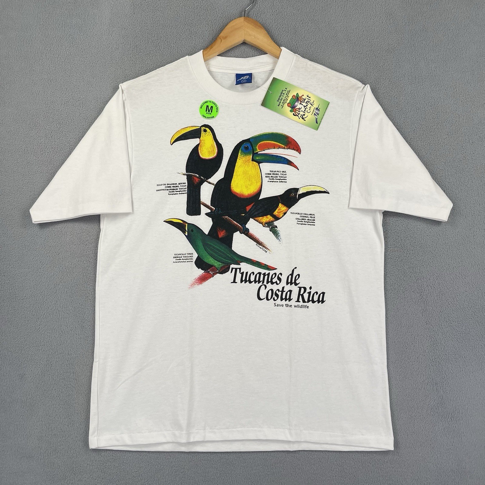 Vintage Tucan Costa Rica Shirt Mens Medium White Short Sleeve Single Stitch 90s