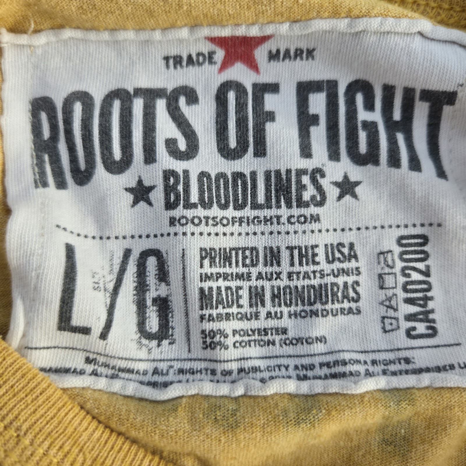 Roots of Fight Bloodlines Muhammad Ali Double-Sided Graphic Tee Yellow L/G Y2K
